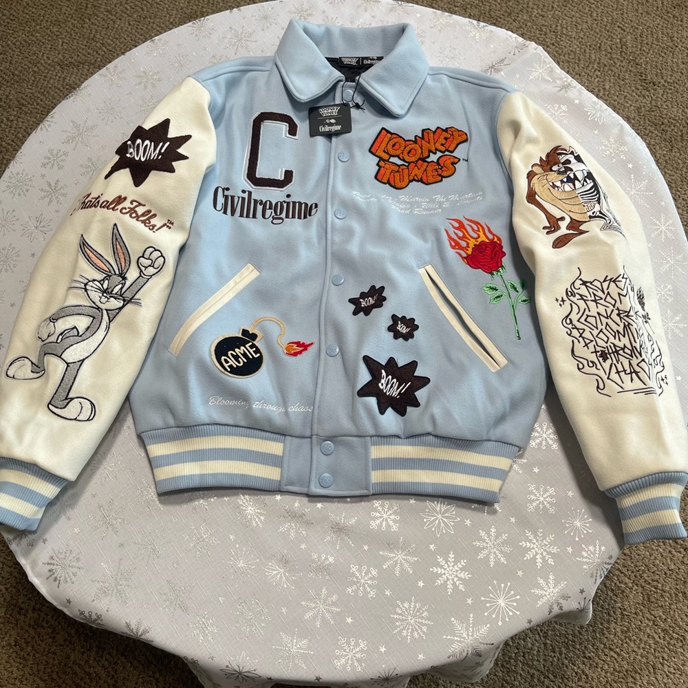 Civil Regime X Looney Tunes Blue and Cream Varsity Jacket